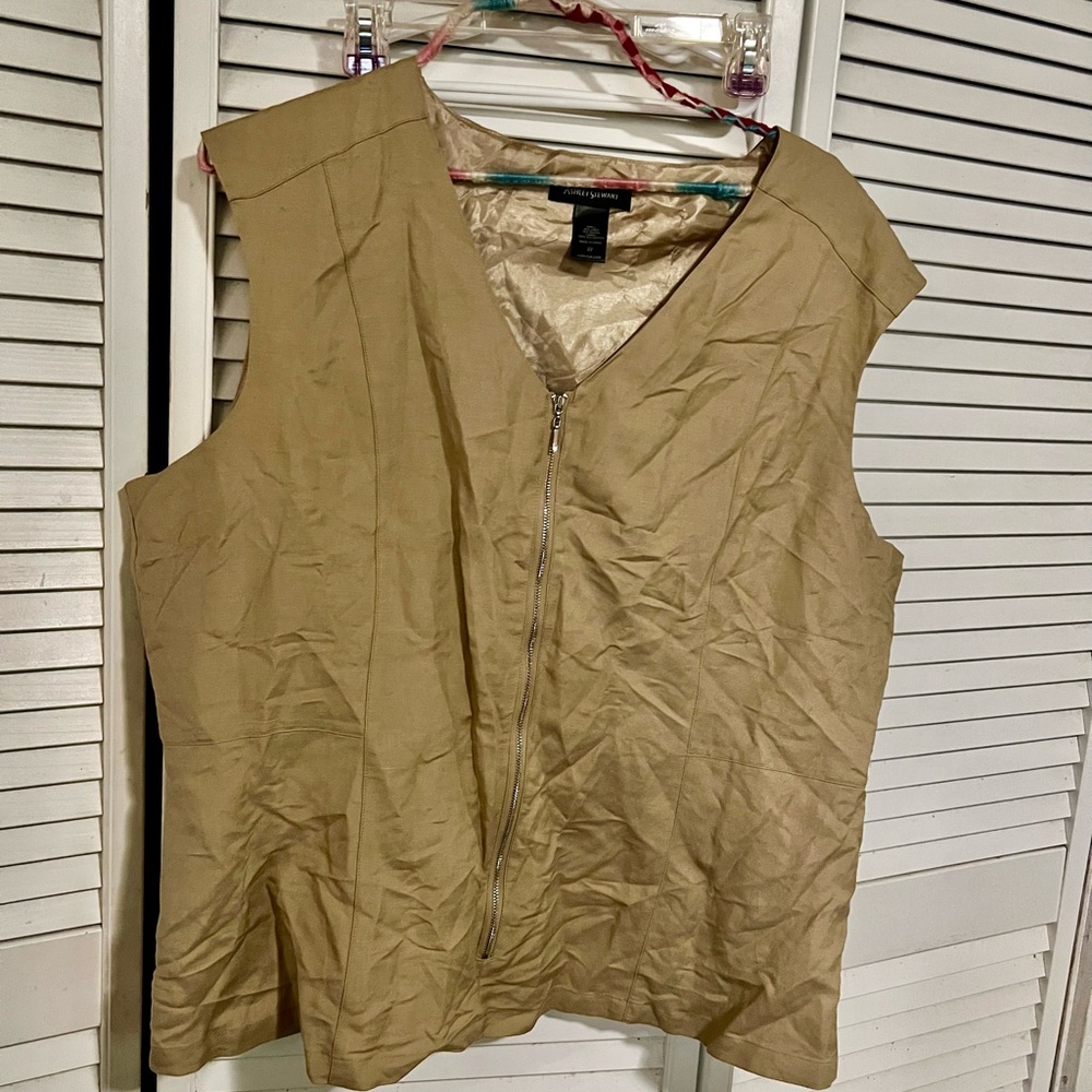 Tan Sleeveless Zip Front Shell Top